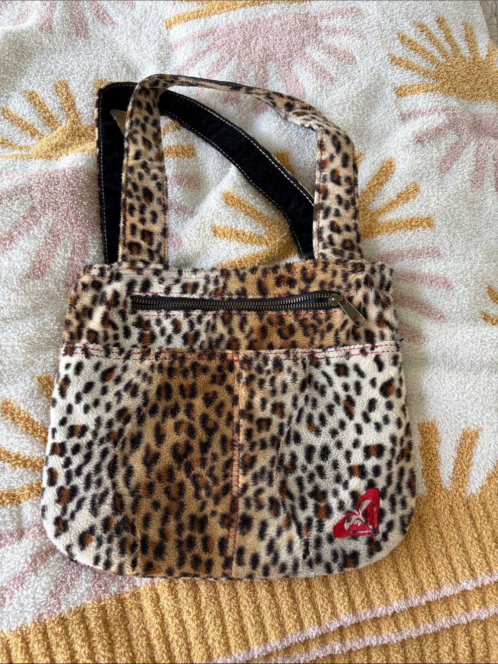 90s Roxy Leopard Print Shoulder Bag with Red Logo